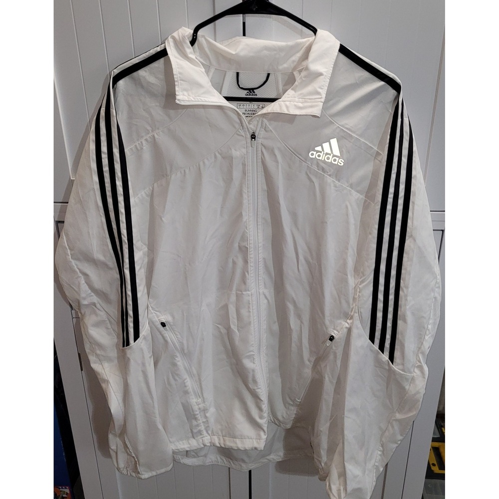 Adidas Mens Running Primegreen Windbreaker White Black Stripe GK6111 Size Large